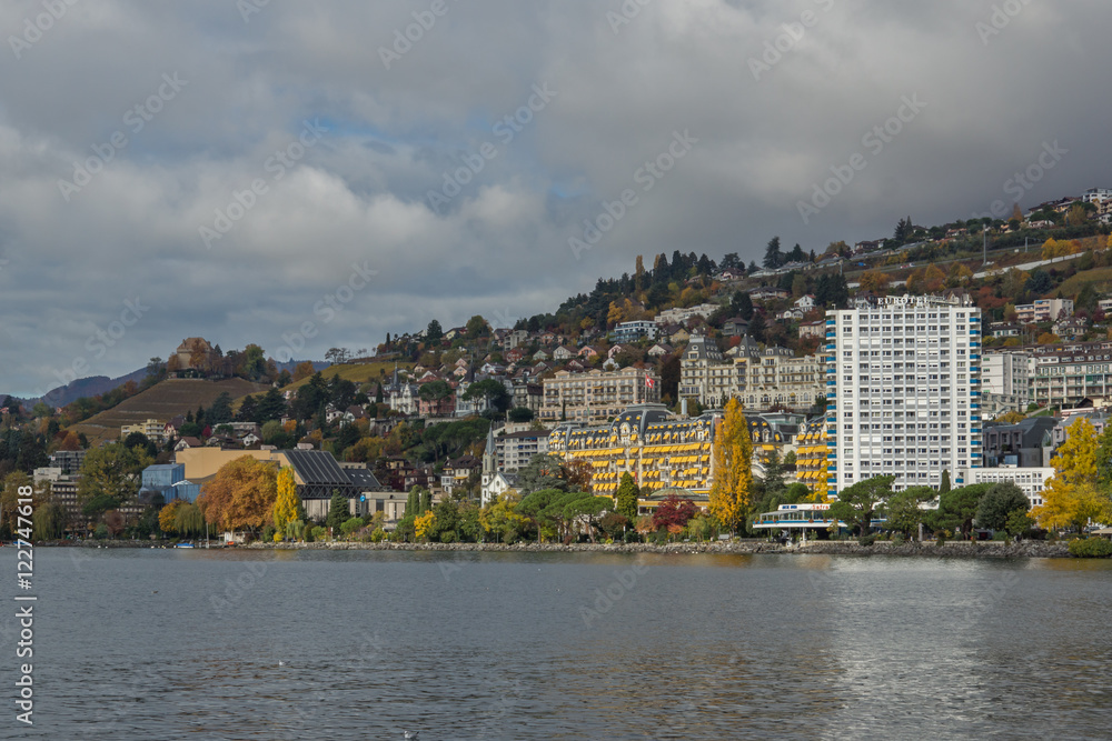 Panoramic view to Montreux and Lake Geneva, canton of Vaud, Switzerland