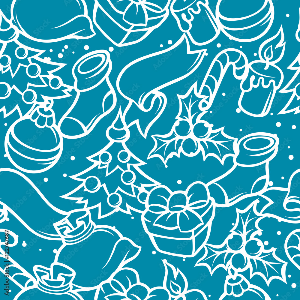 Merry Christmas seamless pattern with holiday symbols Merry Christmas seamless pattern with holiday symbols