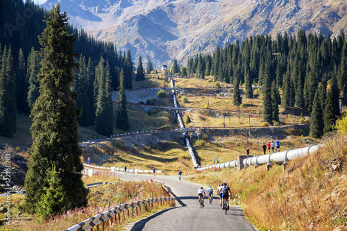 Road and pipeline to the Big Almaty Lake, Tien Shan Mountains photo