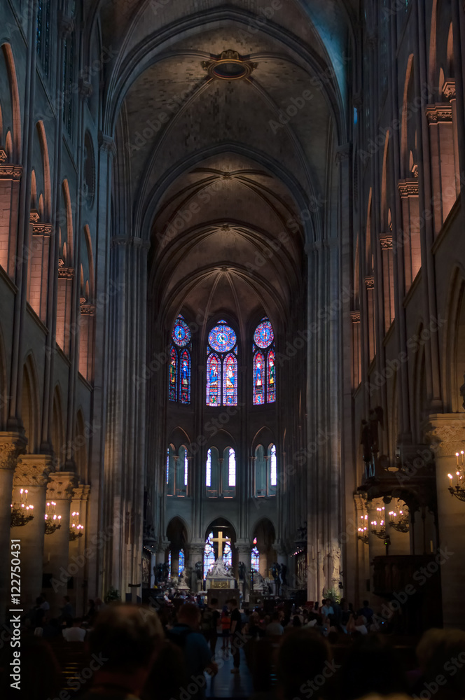 Inside the cathedral of Notre Dame, Paris