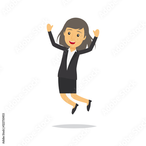 Jumping businesswoman isolated cartoon character. Vector illustration