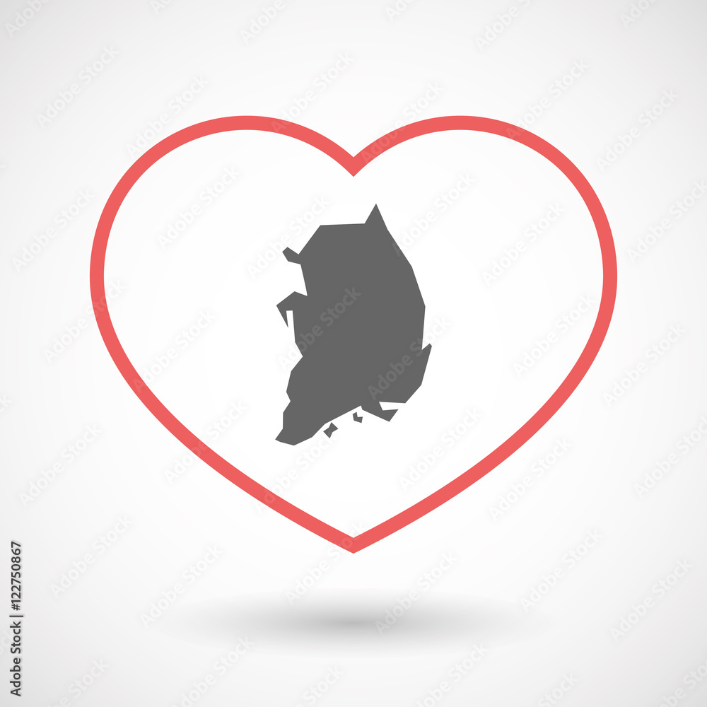 Isolated line art red heart with the map of South Korea Isolated line art red heart with the map of South Korea