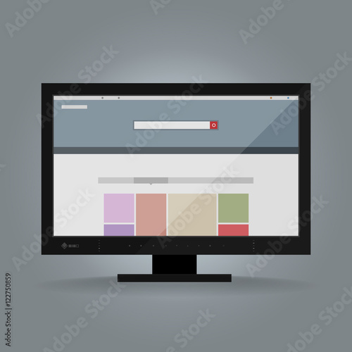 Professional monitor with website layout on gray background. Flat style vector illustration.