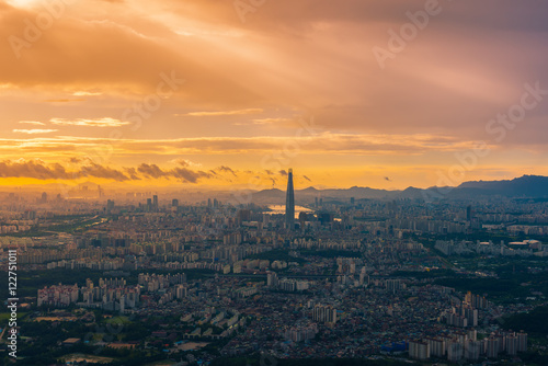 Sunset of Seoul City Skyline, The best view of South Korea © CJ Nattanai