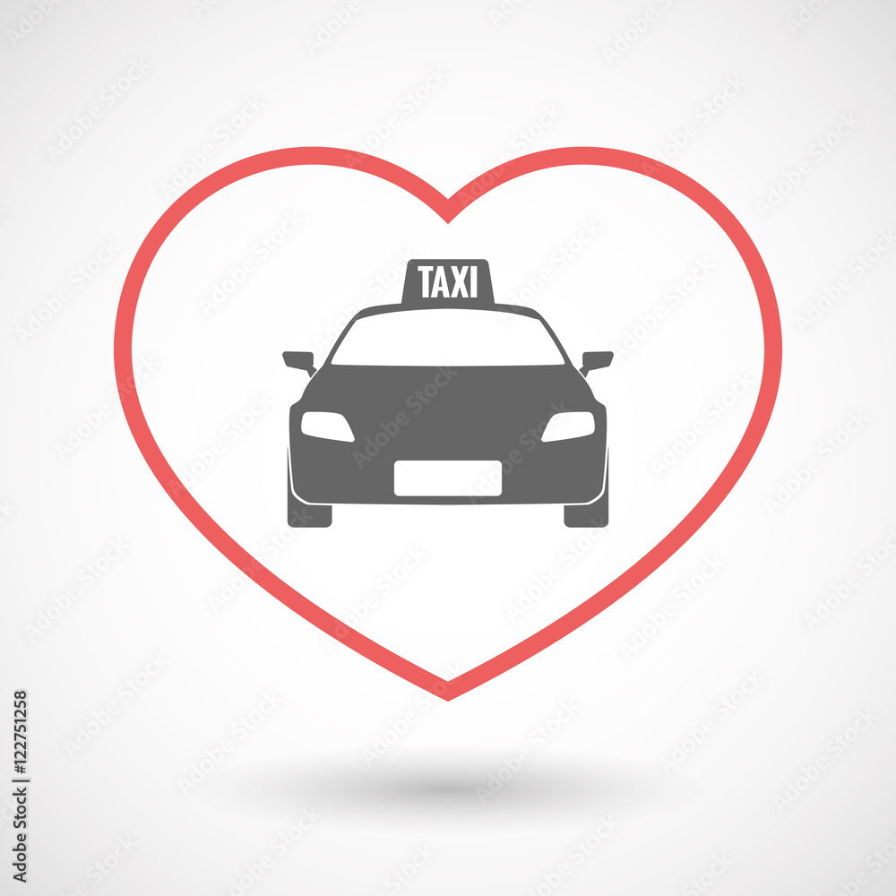 Isolated line art red heart with  a taxi icon