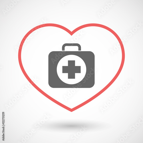 Isolated line art red heart with  a first aid kit icon
