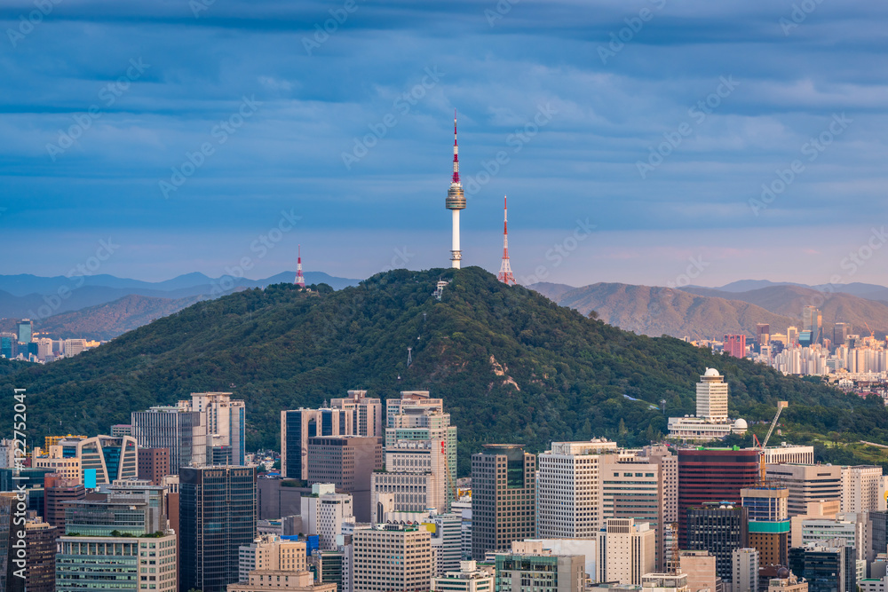 Seoul City Skyline, Seoul Tower downtown view of South Korea.
