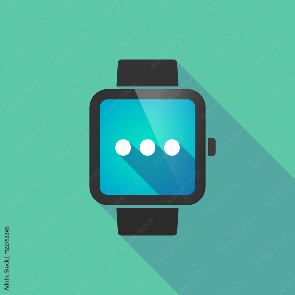 Long shadow smart watch with an ellipsis orthographic sign Long shadow smart watch with an ellipsis orthographic sign