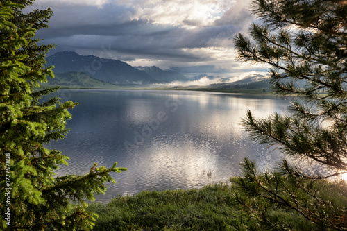 Early morning on Yazevoe lake in Altai mountains, Kazakhstan