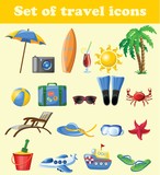 Set of cartoon cute travel icons.