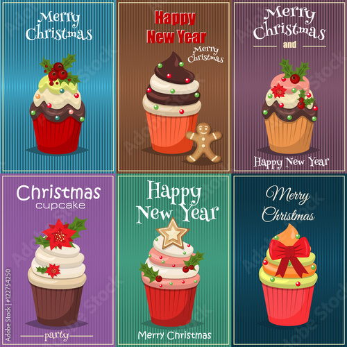 Christmas set of cupcakes and muffins vector illustration