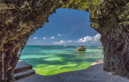 Seaview from the cave at Boracay island White Beach of Philippin