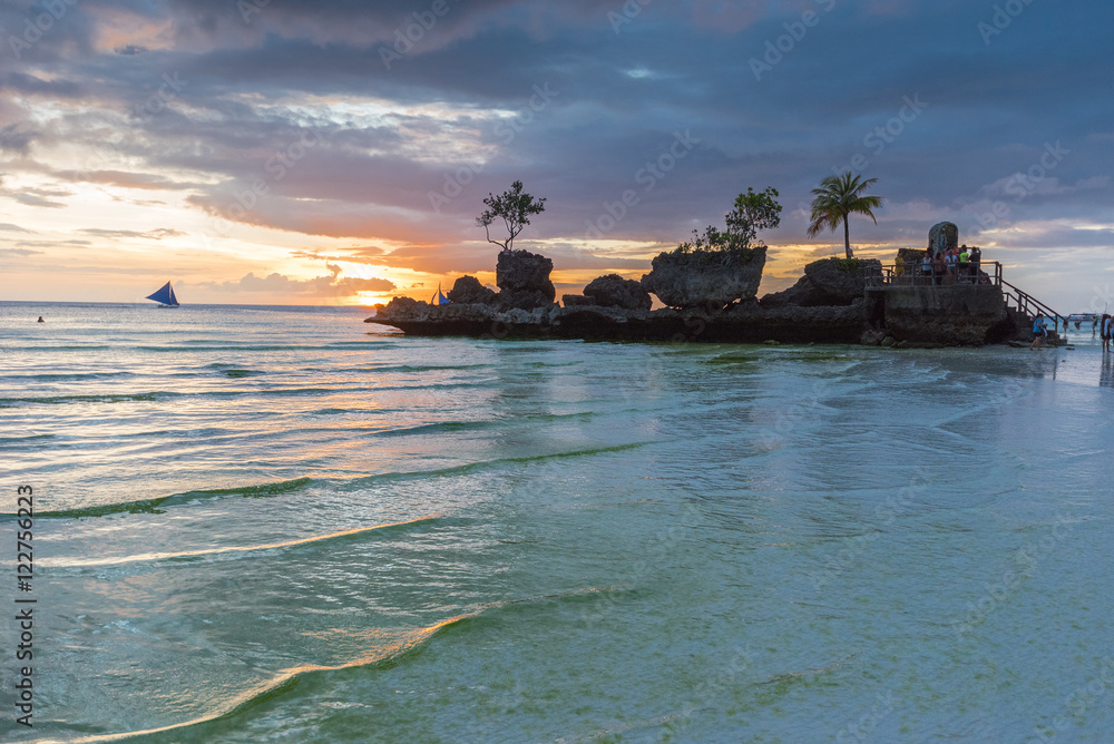 Tropical background sunset view from Boracay island at White Bea