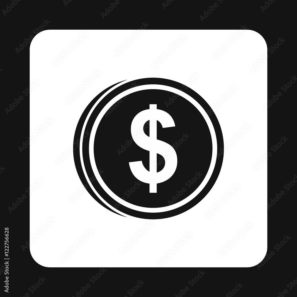Coin dollar icon in simple style isolated on white background. Monetary currency symbol vector illustration Coin dollar icon in simple style isolated on white background. Monetary currency symbol vector illustration
