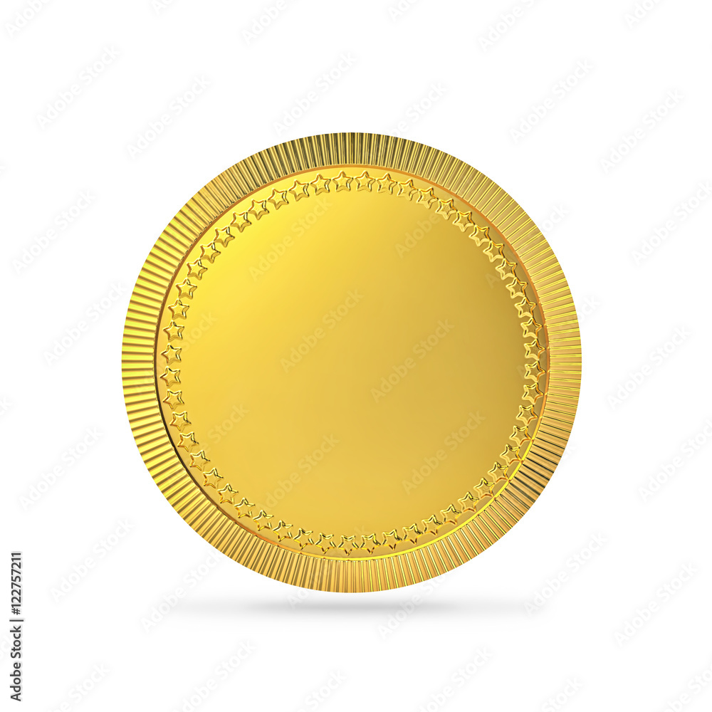 Blank gold coin, gold medal with clipping path Blank gold coin, gold medal with clipping path