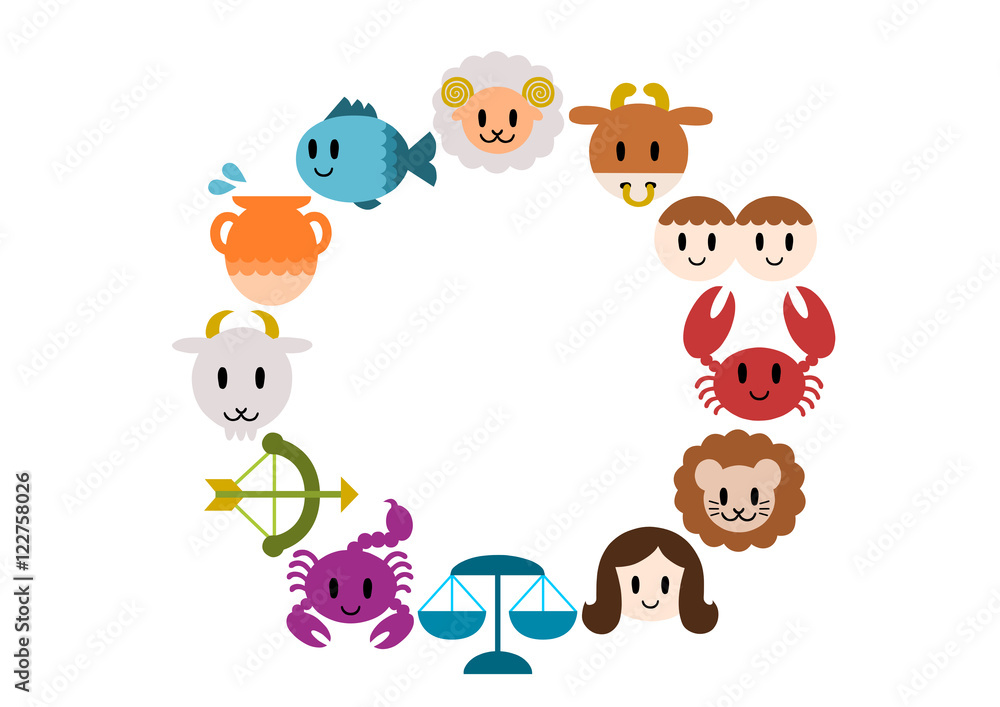 かわいい十二星座の円形フレームイラスト Stock Vector Adobe Stock