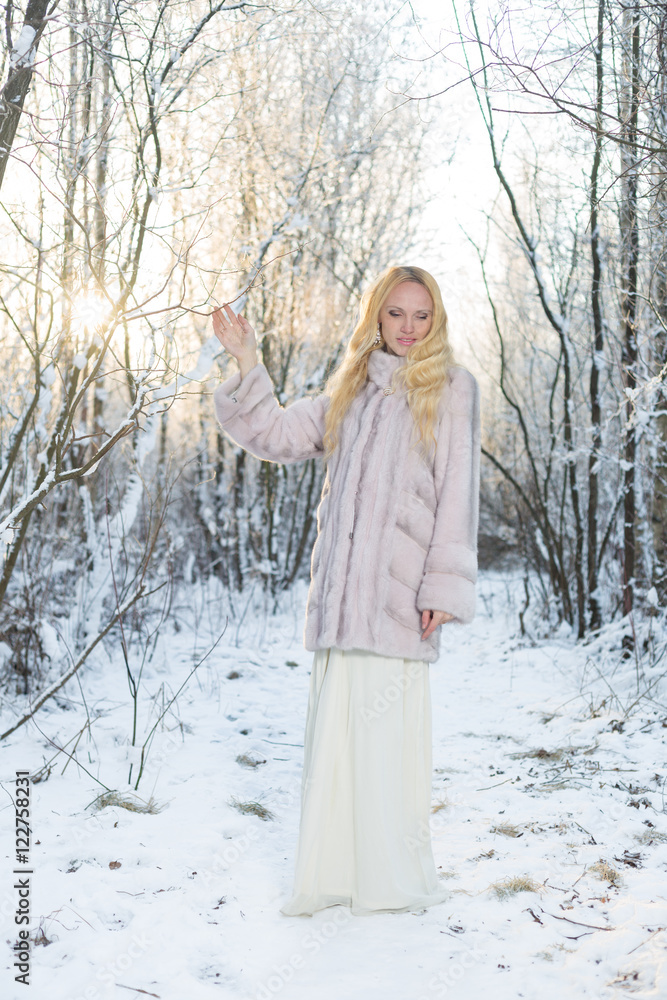 Model in winter forest Model in winter forest