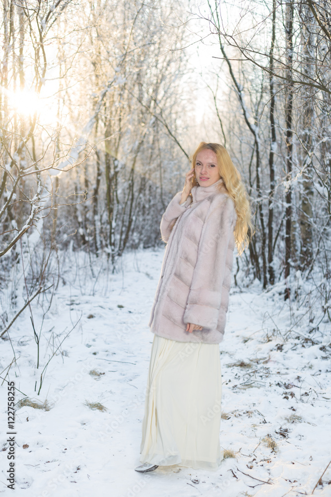 Model in winter forest Model in winter forest