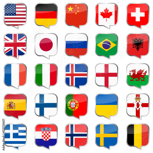 speech bubbles with country flags