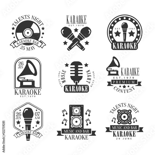 Karaoke Bar Black And White Label Set