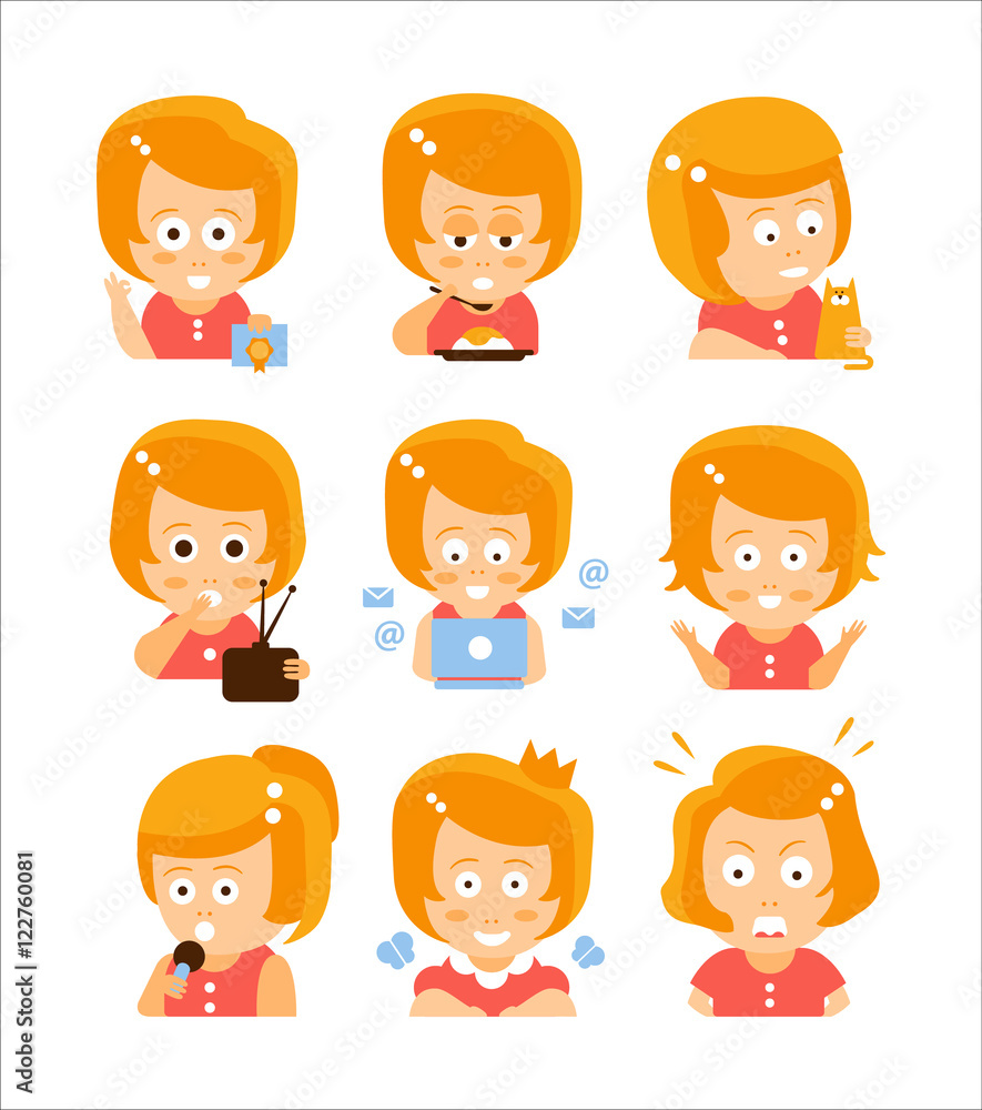 Young Red Head Girl Cute Portrait Icons Young Red Head Girl Cute Portrait Icons
