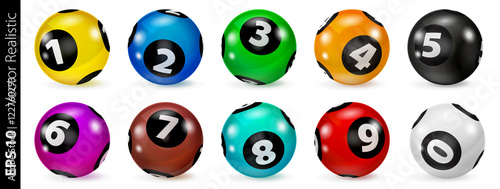 Vector Colorful Bingo. Lottery Number Balls. Colored balls isolated. Bingo balls set. Bingo balls with numbers. Set of colored balls. Realistic vector. Lotto concept.