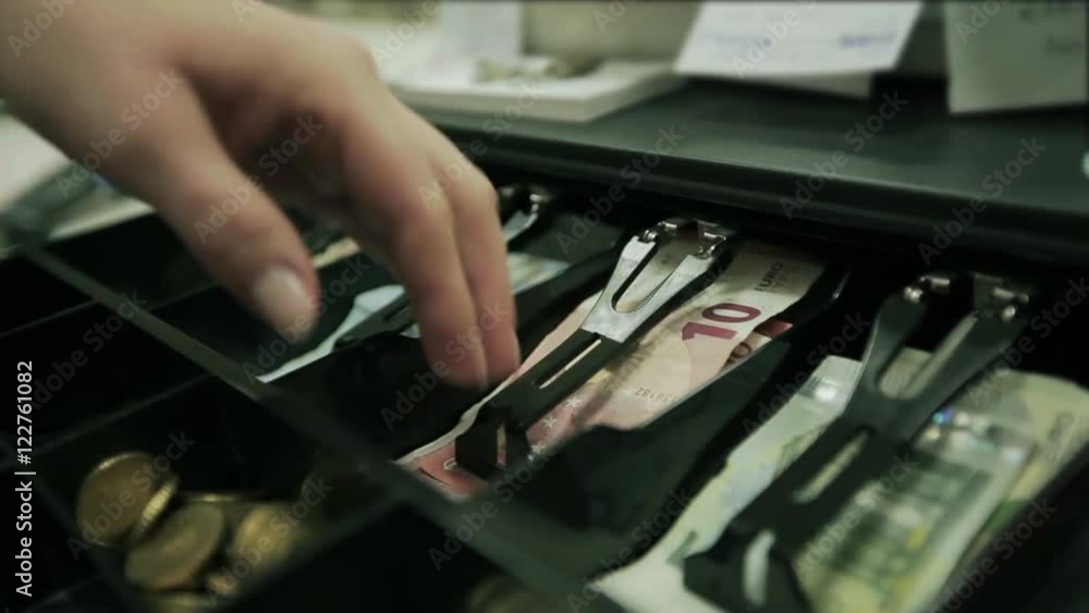 Put Euro Money in cash desk. For business and financial video. Put Euro Money in cash desk. For business and financial video.