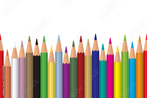 Seamless colored pencils row with wave on lower side. Flat design. Vector illustration eps10