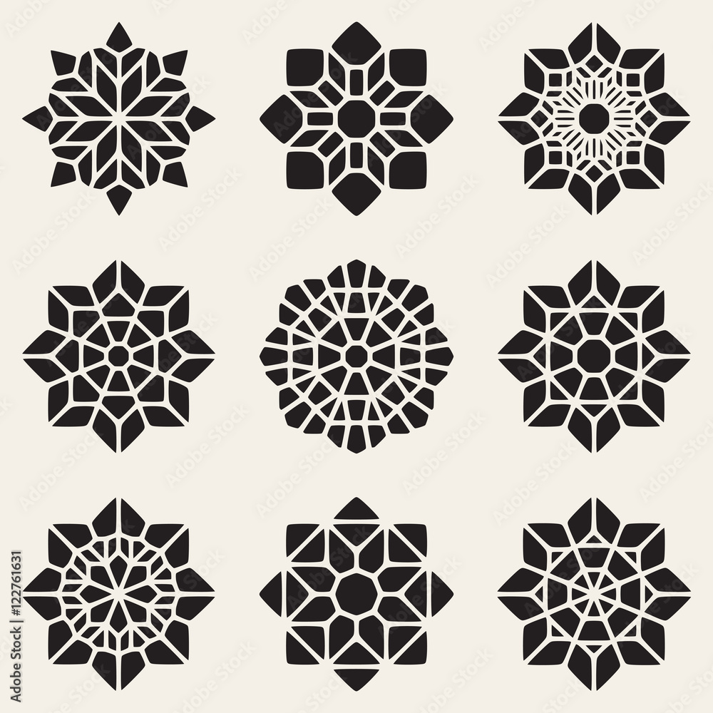 Set of Nine Black Vector Decorative Mandala Ornaments Illustration Set of Nine Black Vector Decorative Mandala Ornaments Illustration
