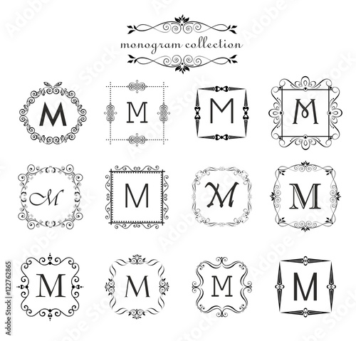 Collection of vintage monogram. Logo templates, vintage vector black frames for menu card, invitation label, Restaurant, Cafe, Hotel