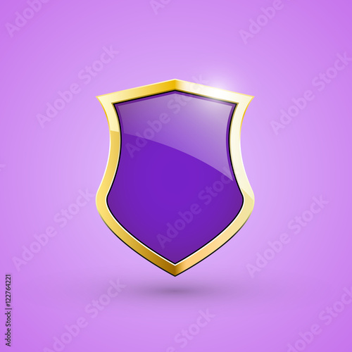 Royal gold shield with purple elements, vector illustration