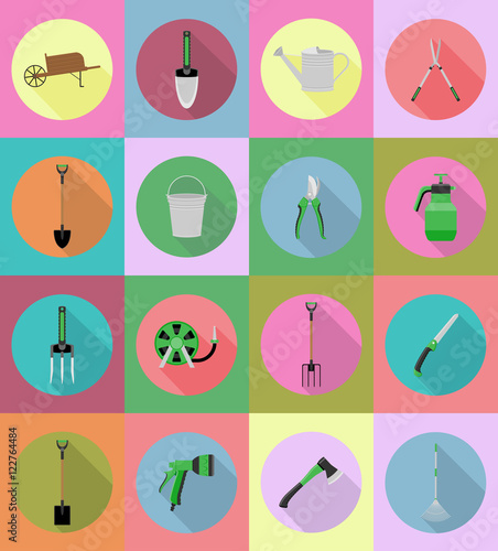 gardening tools flat icons vector illustration
