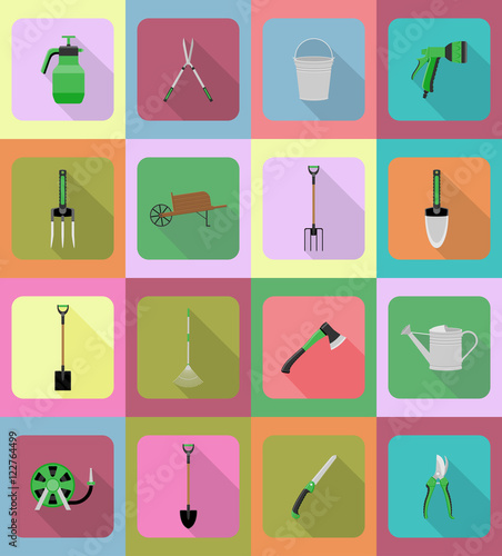 gardening tools flat icons vector illustration