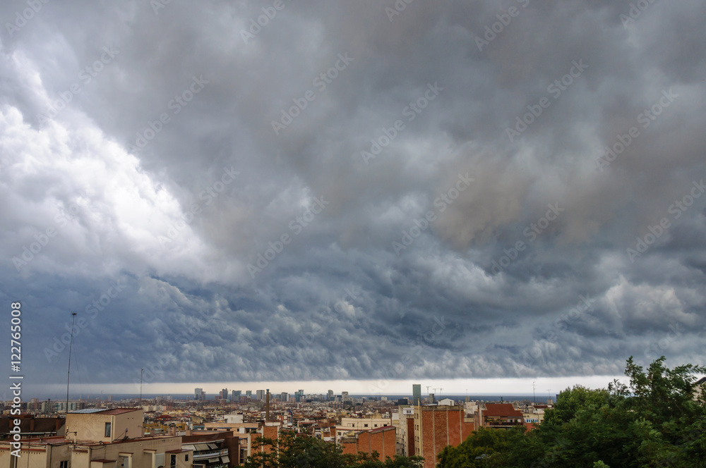 Huge storm over Barcelona, Spain