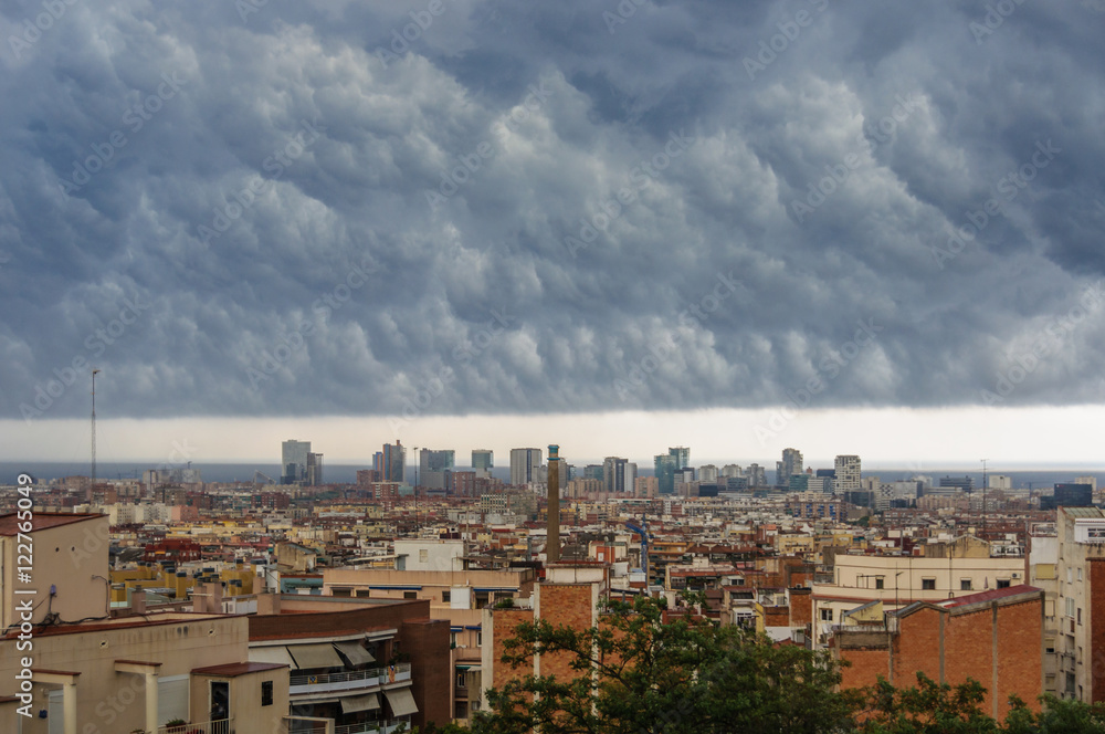 Huge storm over Barcelona, Spain