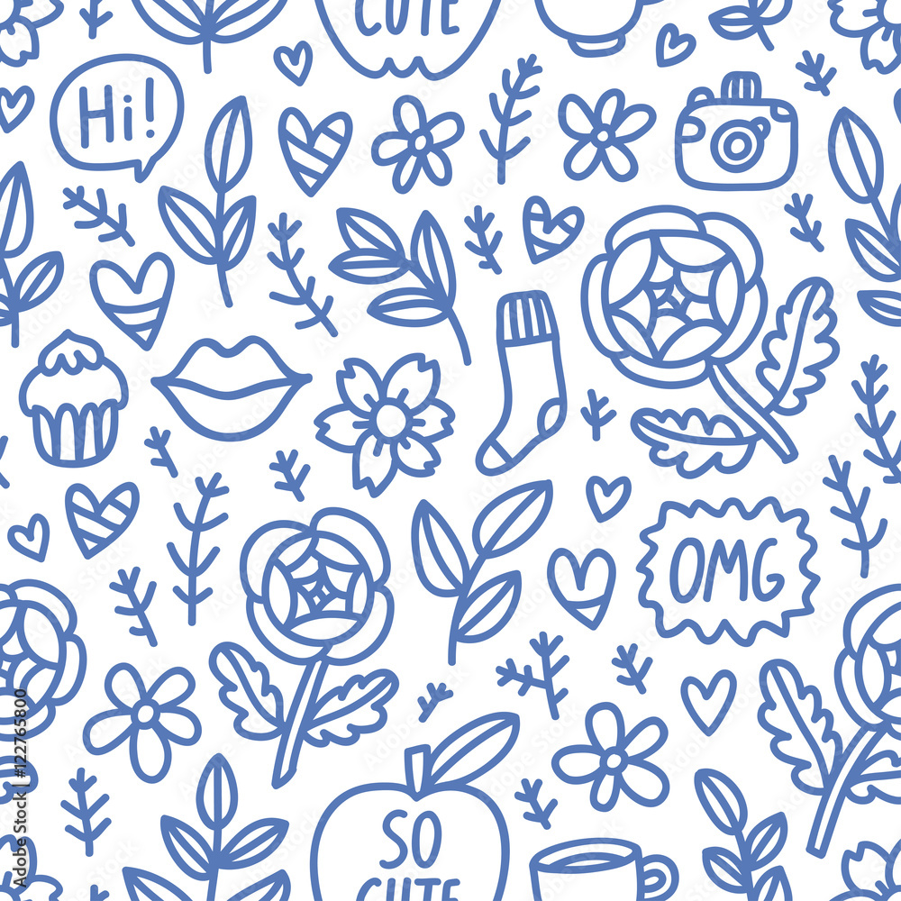 Abstract things doodle seamless pattern