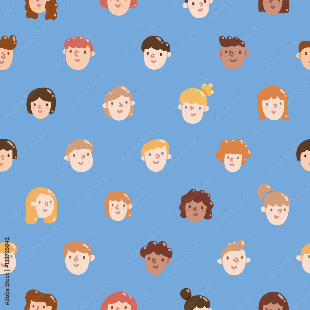 Boys and girls colorful faces seamless pattern Boys and girls colorful faces seamless pattern
