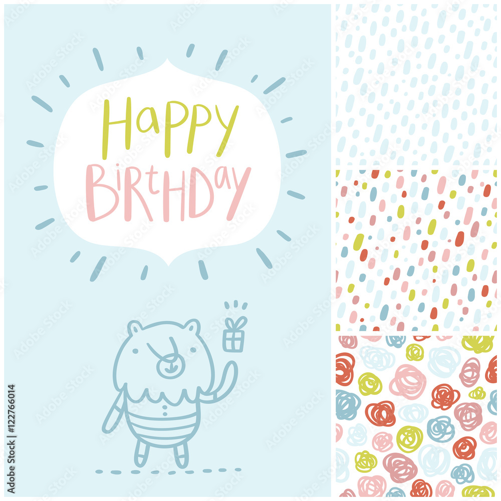 Birthday party card and patterns set