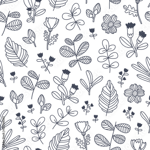 Black and white decorative floral seamless pattern