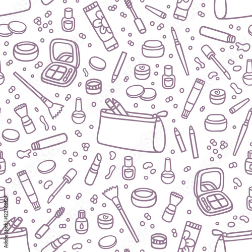 Decorative cosmetics outlined seamless pattern