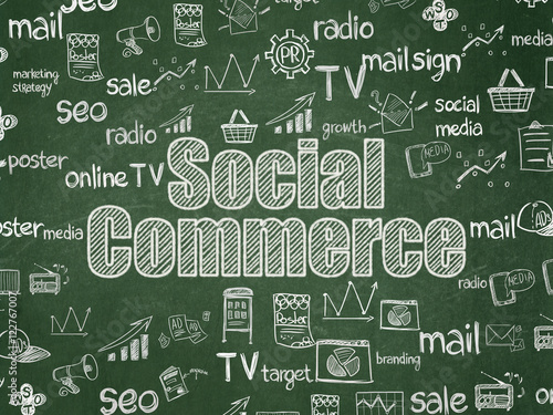 Marketing concept: Social Commerce on School board background