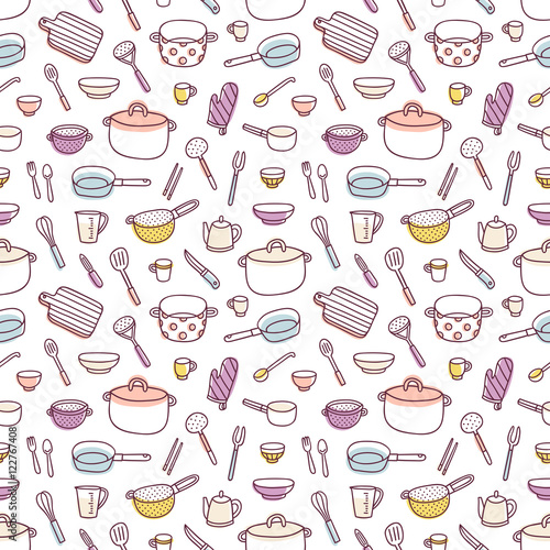Tapety Przybory kuchenne i przybory kuchenne doodle wzór
