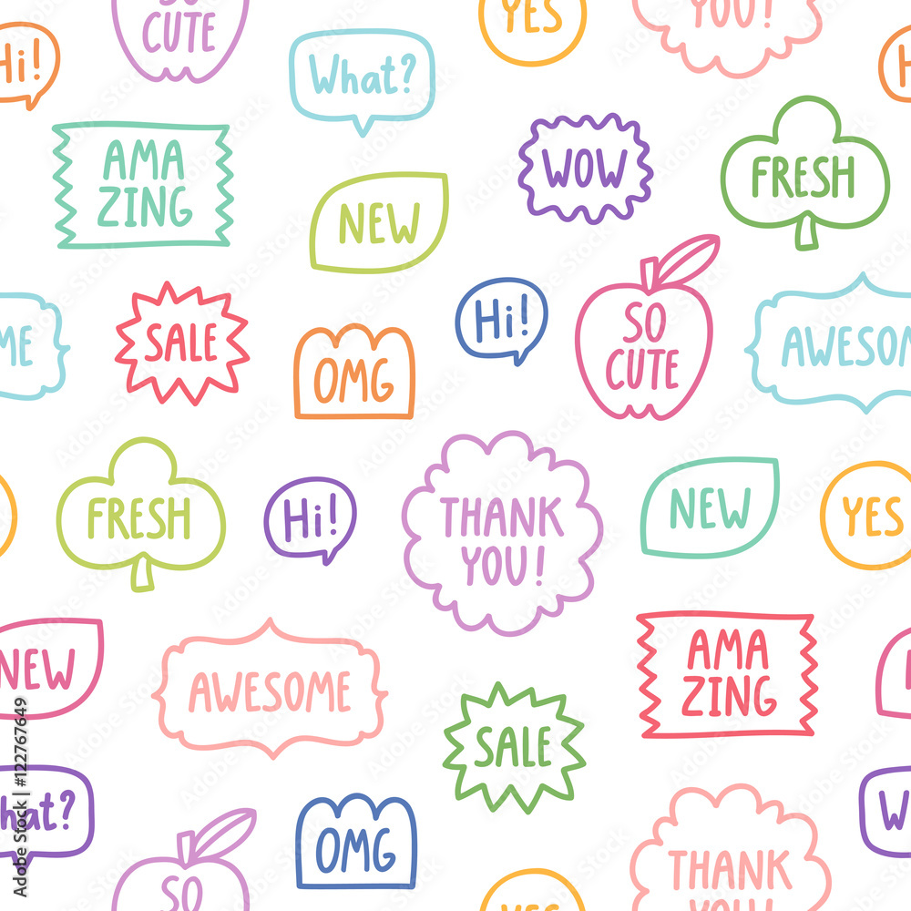 Colorful outline phrases seamless pattern on white background Colorful outline phrases seamless pattern on white background