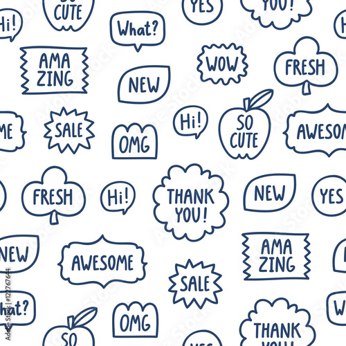 Outline phrases seamless pattern on white background