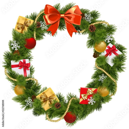 Vector Christmas Wreath with Red Bow