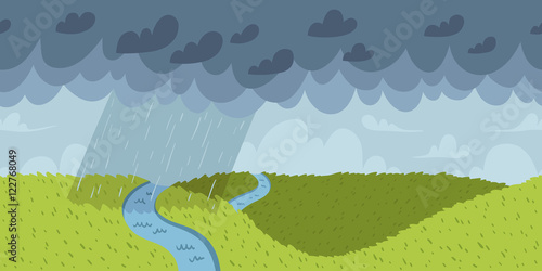 Rainy landscape vector seamless pattern