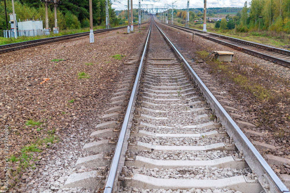 Fototapeta premium Railroad tracks stretching into the distance