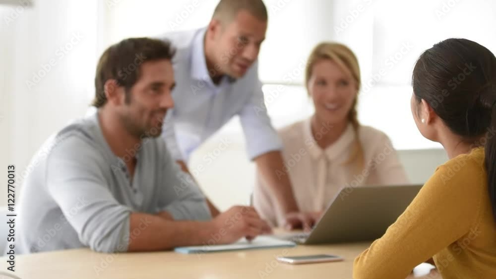 Portrait of smiling woman attending work meeting Portrait of smiling woman attending work meeting