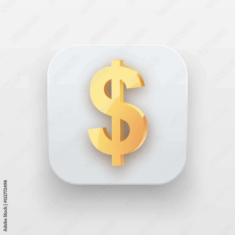 Money luxury icon. Currency Symbol of Gold Dollar on light backdrop with shadow. Vector Illustration Isolated on background Money luxury icon. Currency Symbol of Gold Dollar on light backdrop with shadow. Vector Illustration Isolated on background