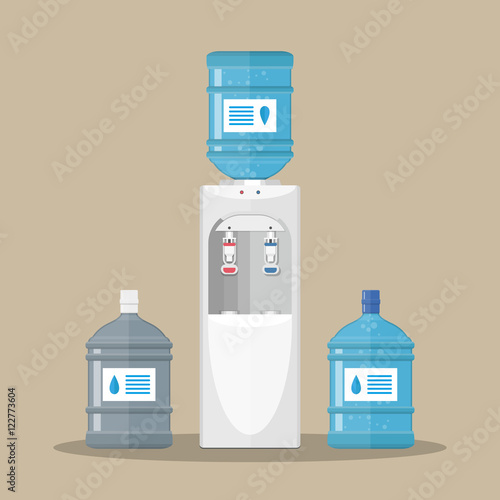 Gray water cooler with blue bottle